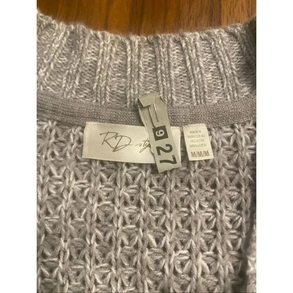 RD Style Women's Gray Knit Open Front Long Sleeve Cardigan Sweater Medium
